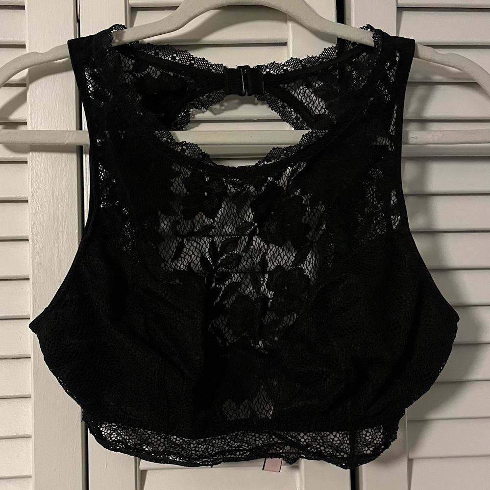 Victoria’s Secret Black Lace Racerback Bralette Size L